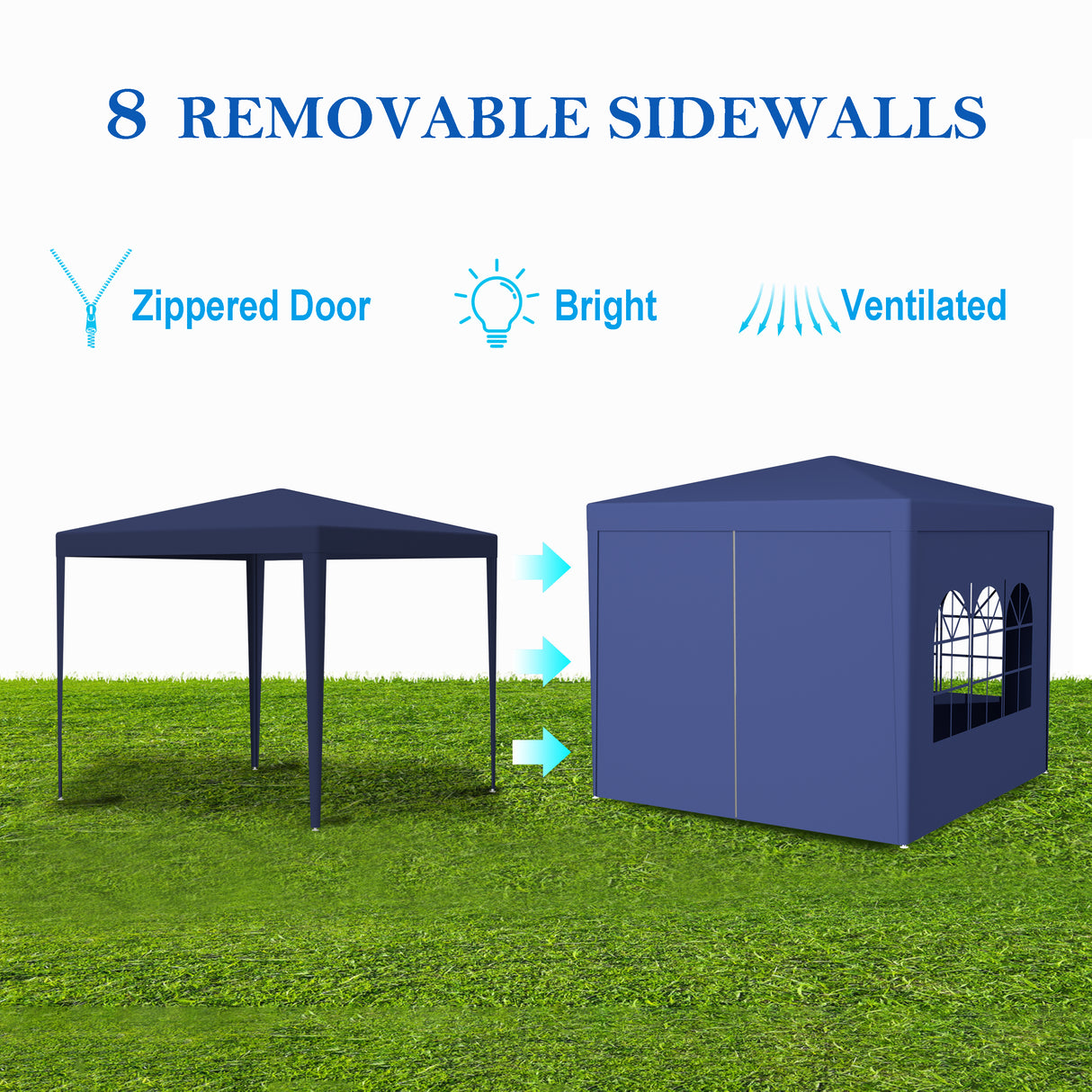 Carpa para fiestas de 10'x10', cenador resistente para exteriores, toldo para bodas + 4 paredes extraíbles, color azul