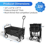 Heavy Duty Folding Portable Hand Cart with Removable Canopy 8'' Wheels Adjustable Handles and Double Fabric for Shopping Picnic Beach Camping 220 lbs Capacity