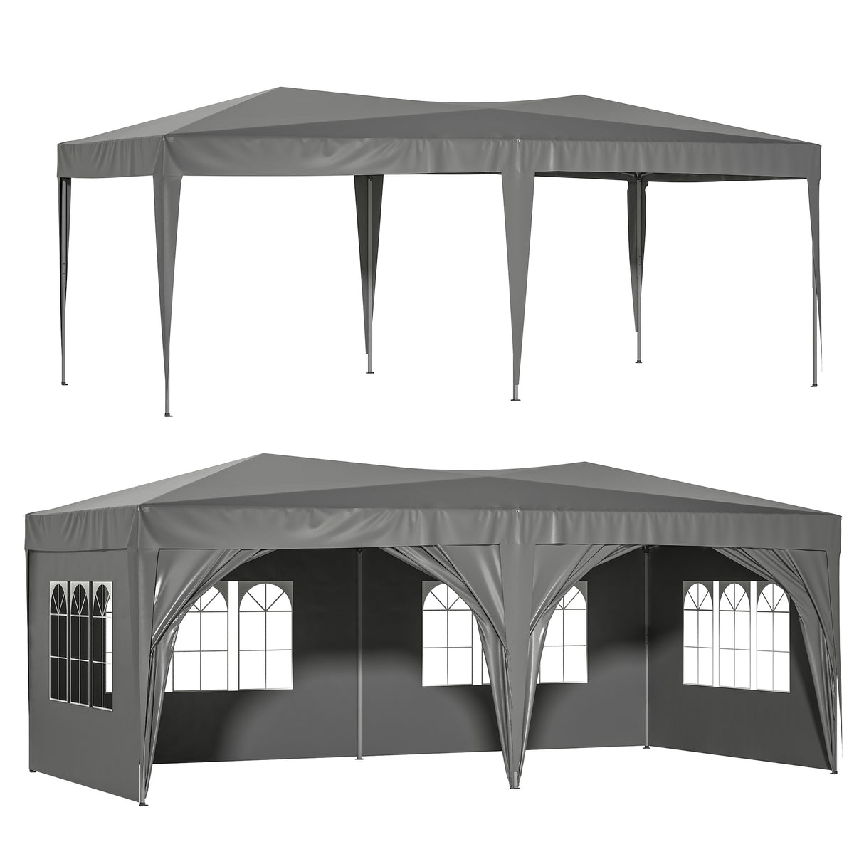 10'x20' EZ Pop Up Canopy Na zewnątrz Przenośny składany namiot imprezowy z 6 zdejmowanymi ścianami bocznymi + torba transportowa + 6 szt. Torba obciążeniowa Beżowo-szary