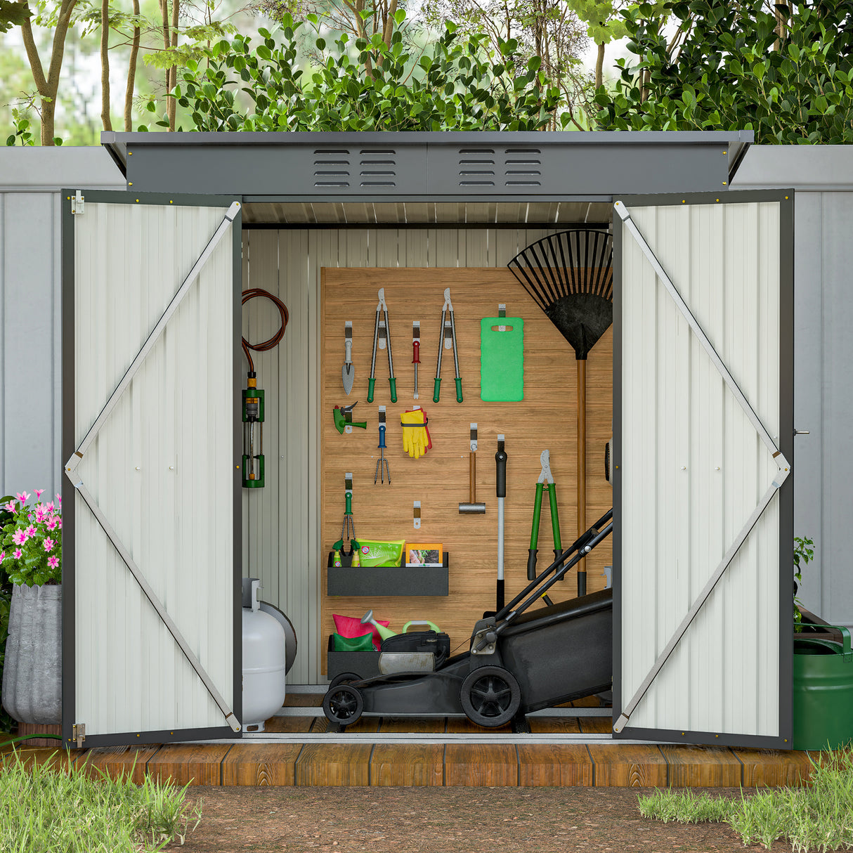 6 x 1,20 m buitenopslag, gereedschap voor alle weersomstandigheden, voor tuin, achtertuin, gazon, zwart