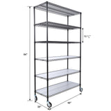 6 Tier 6000lbs Capacity NSF Metal Shelf Wire Shelving Unit Heavy Duty Adjustable Storage Rack with Wheels & Shelf Liners for Commercial Grade Utility Steel Storage Rack Black 84"H x 48"L x 20"D