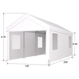 12' x 20' Carport Portable Garage Heavy Duty Canopy with 2 Roll-up Doors & 4 Ventilated Windows for Car Truck Boat Garden Tools--White