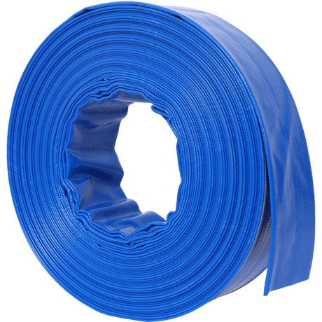 1-1/2" Flat 2.6" Width x 100 FT Pool Backwash Hose Blue Heavy Duty Reinforced PVC Lay Flat Water Discharge Hose for Swimming Pool Filter Pump with 2 Clamp