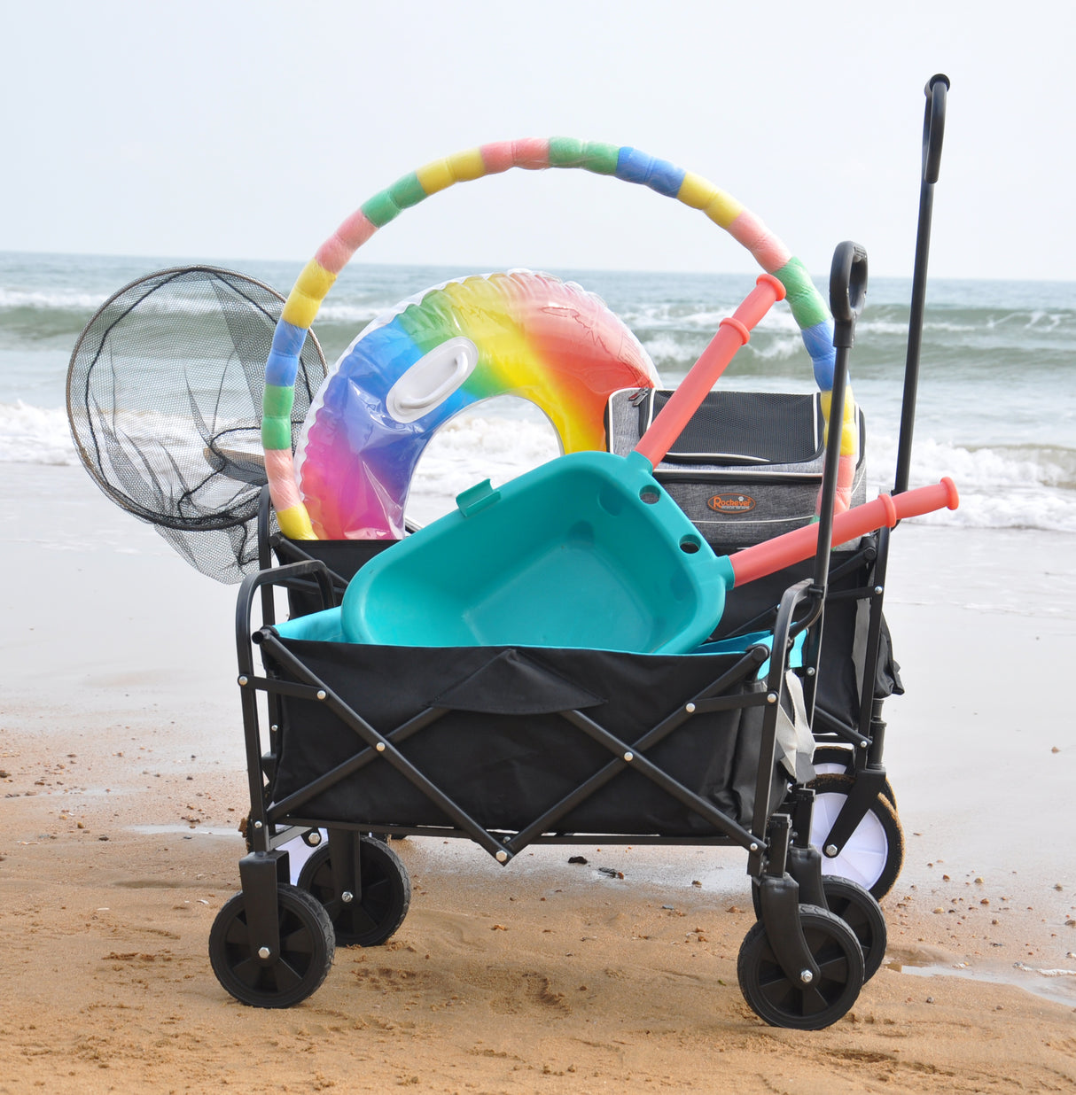 Mini carrello pieghevole da giardino per la spesa da spiaggia, nero blu