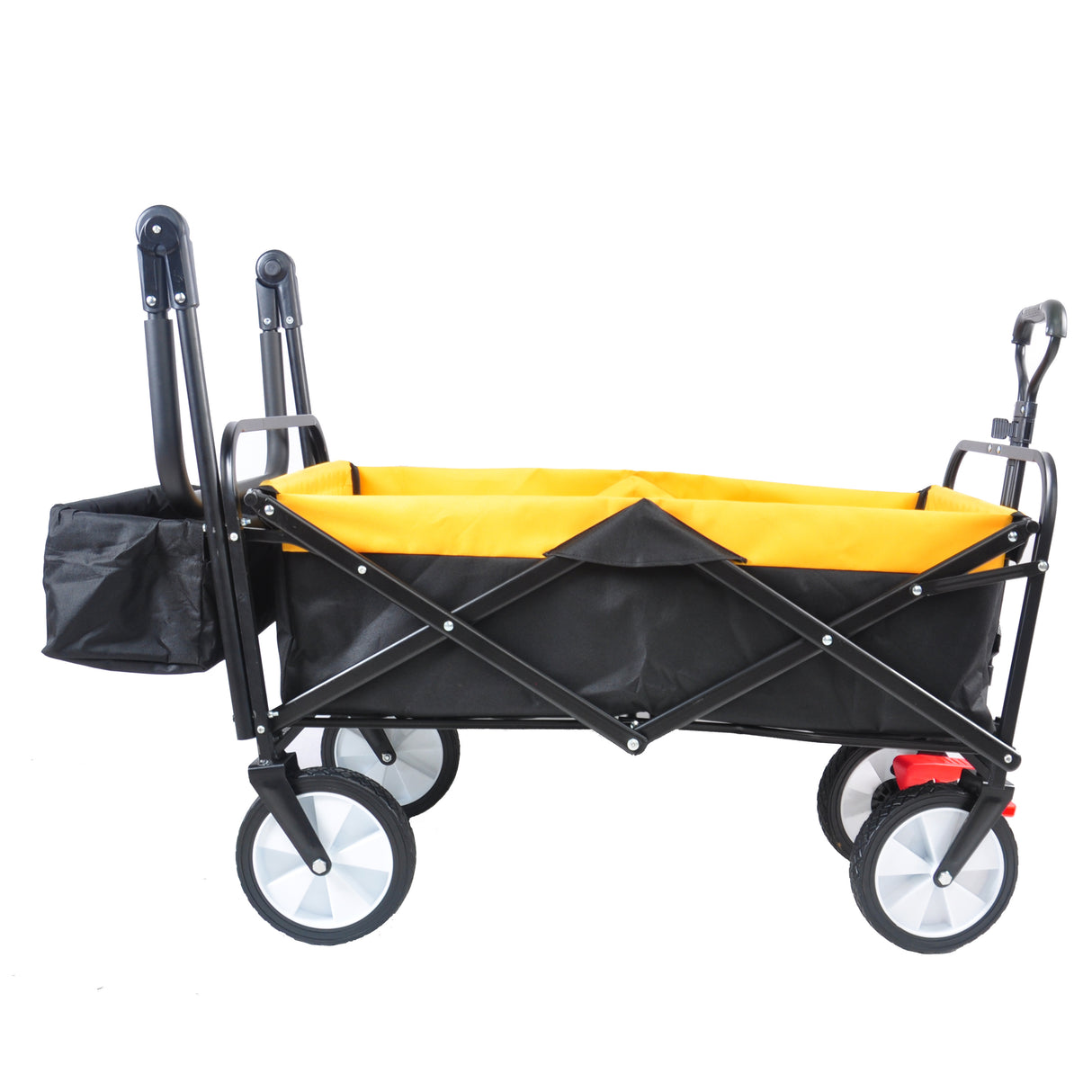 Folding Wagon Collapsible Outdoor Utility Heavy Duty Garden Portable Hand Cart Drink Holder Adjustable Handles Yellow