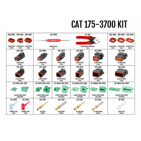 Kit de conector eléctrico 175-3700 con herramienta de engarzado 1U-5804 para motor Caterpillar CAT 3508B 22-12 AWG