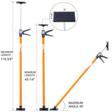 2er-Pack verstellbare Stützstangen aus Stahl, 3rd-Hand-Systemstange für Wagenheber, Laststangen, Trockenbauwände, Schrankheber für die Installation von Schränken, ausziehbar von 45 bis 114 Zoll mit Tragetasche – Orange