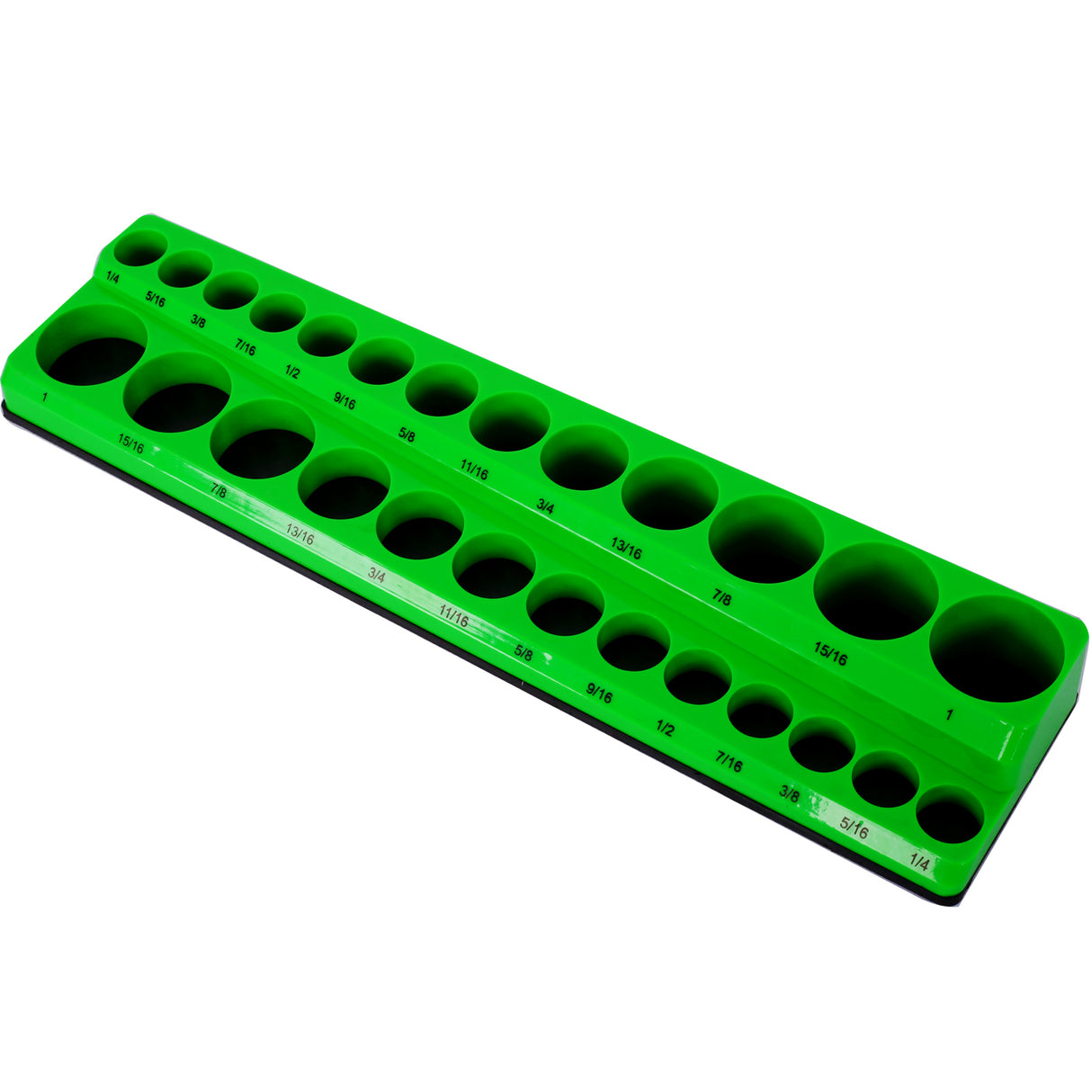 Ensemble de 6 supports de rangement de douilles magnétiques comprenant des plateaux métriques SAE de 1/4", 3/8" et 1/2" pouvant contenir 141 douilles de taille standard et de taille profonde (douille non incluse) - Vert et noir