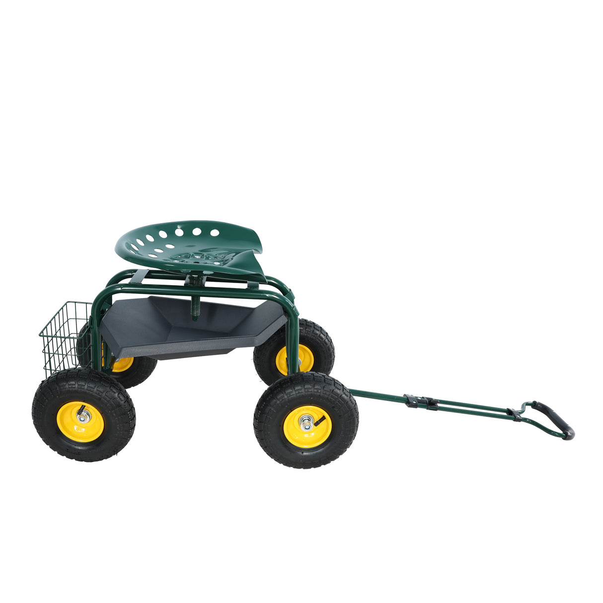 Garden Trolley Rolling Work Chair with Wheels Stool for Planting 360 Degree Swivel Seat Station Wagon Scooter with Steering Handle and Utility Tray for Yard and Outdoors Green