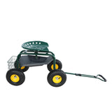 Garden Trolley Rolling Work Chair na may Wheels Stool para sa Pagtatanim ng 360 Degree Swivel Seat Station Wagon Scooter na may Steering Handle at Utility Tray para sa Yard at Outdoors Green