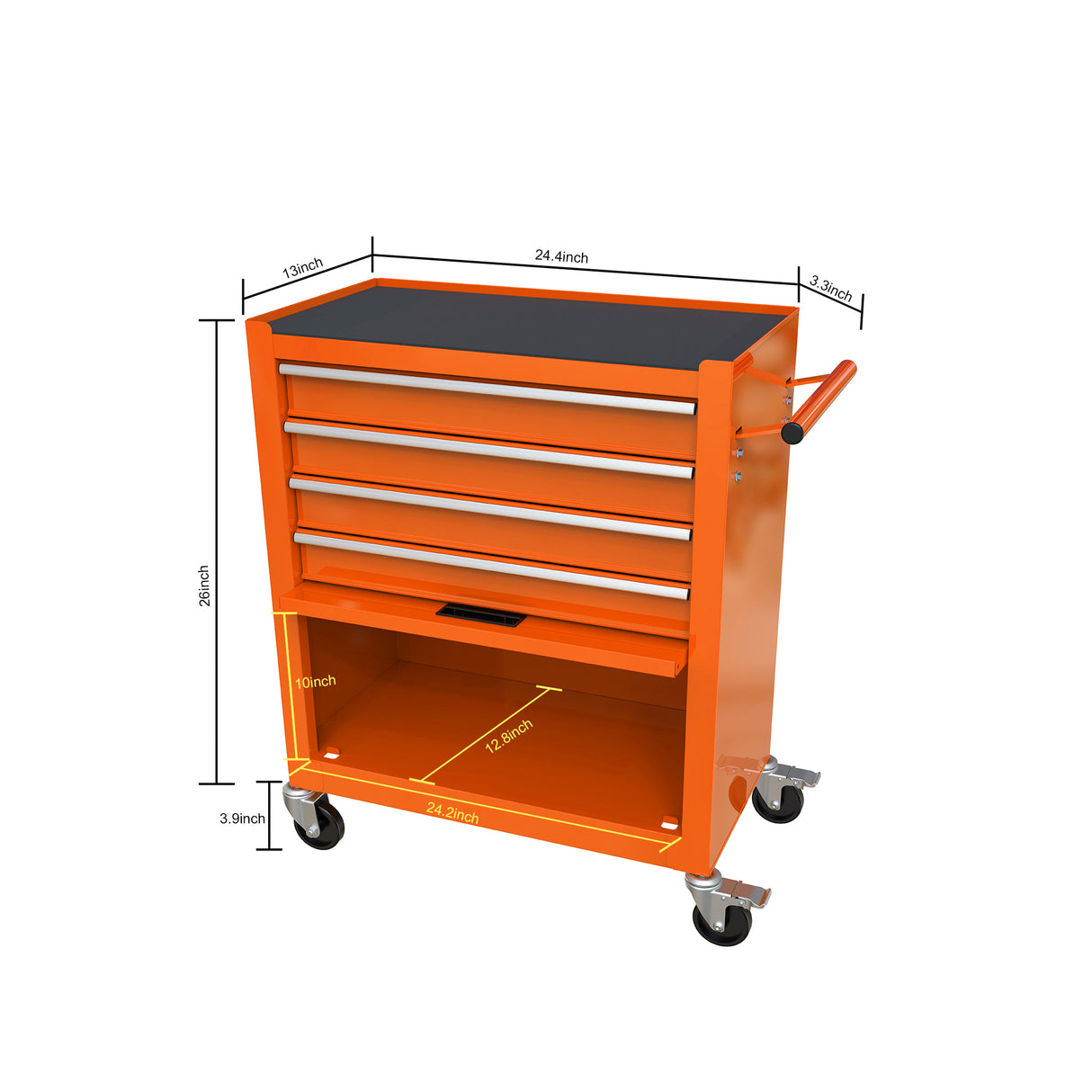 Chariot à outils multifonctionnel à 4 tiroirs avec roulettes Orange