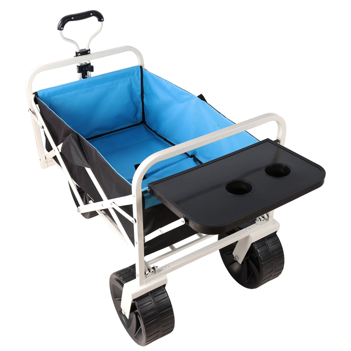 Chariot pliant de jardin, de courses, de plage, blanc, noir, bleu