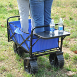 Folding Wagon Garden Shopping Beach Cart Blue Metal