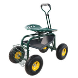 Garden Trolley Rolling Work Chair na may Wheels Stool para sa Pagtatanim ng 360 Degree Swivel Seat Station Wagon Scooter na may Steering Handle at Utility Tray para sa Yard at Outdoors Green