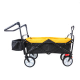 Folding Wagon Collapsible Outdoor Utility Heavy Duty Garden Portable Hand Cart Drink Holder Adjustable Handles Yellow