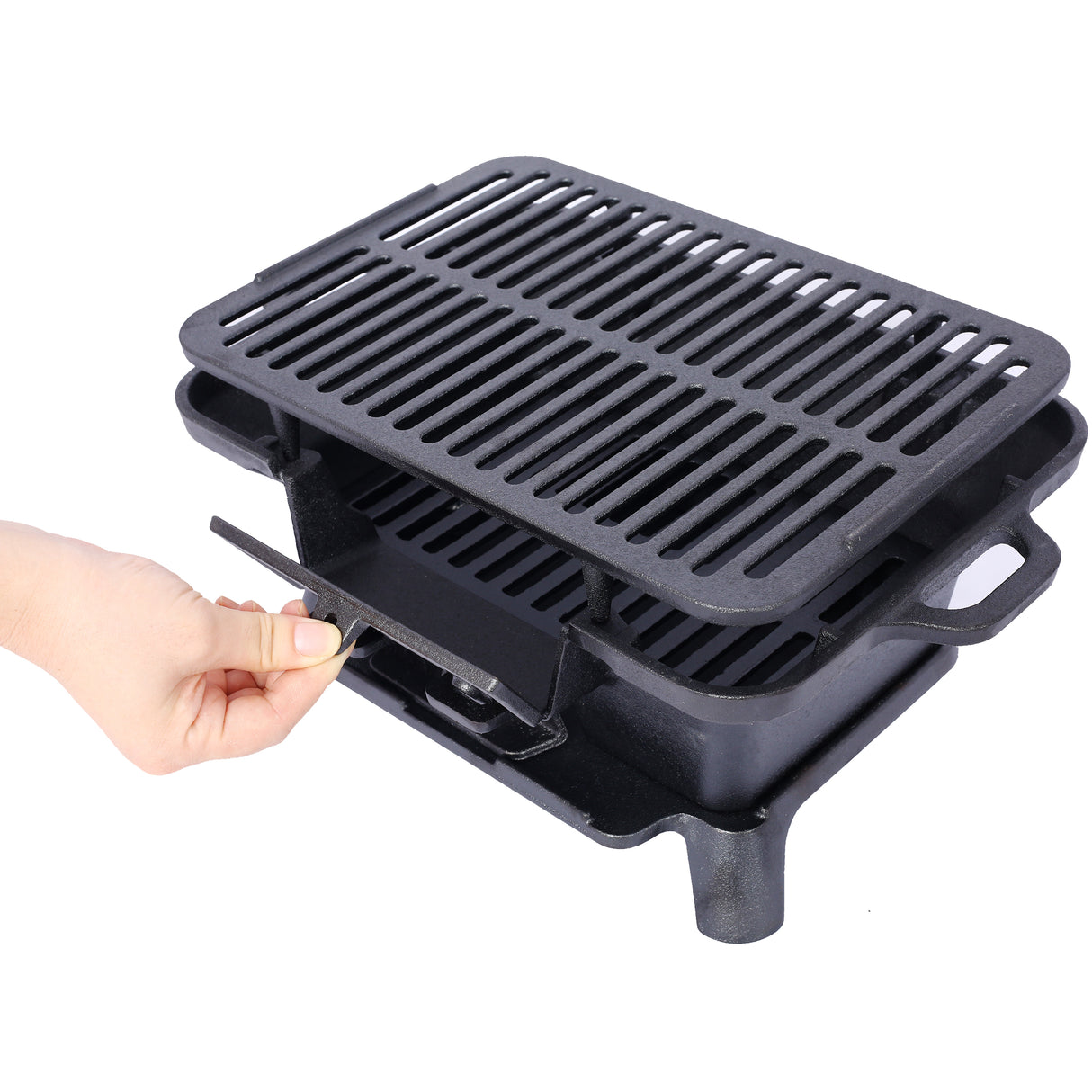 Parrilla ovalada de hierro fundido, carbón portátil para exteriores y sartén de mesa, estufa de Camping pequeña y duradera esmaltada Hibachi, color negro