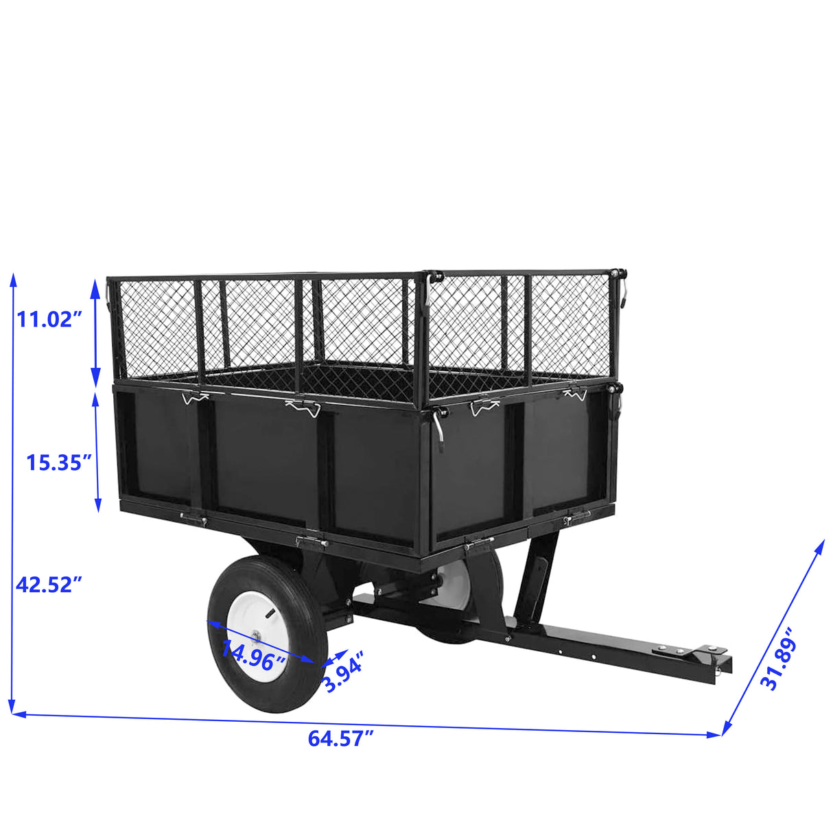 Heavy Duty Lawn Mower Trailer Steel Dump Truck 661.4 Lbs Load Garden Utility na may Matatanggal na Sidewalls para sa Transporting Soil Peat Building Materials Steel