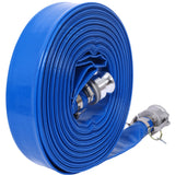 1,5" ID × 100 ft Pool Backwash Slange Heavy Duty Forsterket Blå PVC Lay Flat Vannutløpspumpeslanger for svømmebassenger og rene filtre med Camlock C og E-koblinger i aluminium