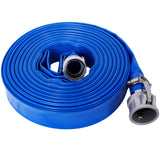 1,5" ID × 100 ft Pool Backwash Slange Heavy Duty Forsterket Blå PVC Lay Flat Vannutløpspumpeslanger for svømmebassenger og rene filtre med Camlock C og E-koblinger i aluminium