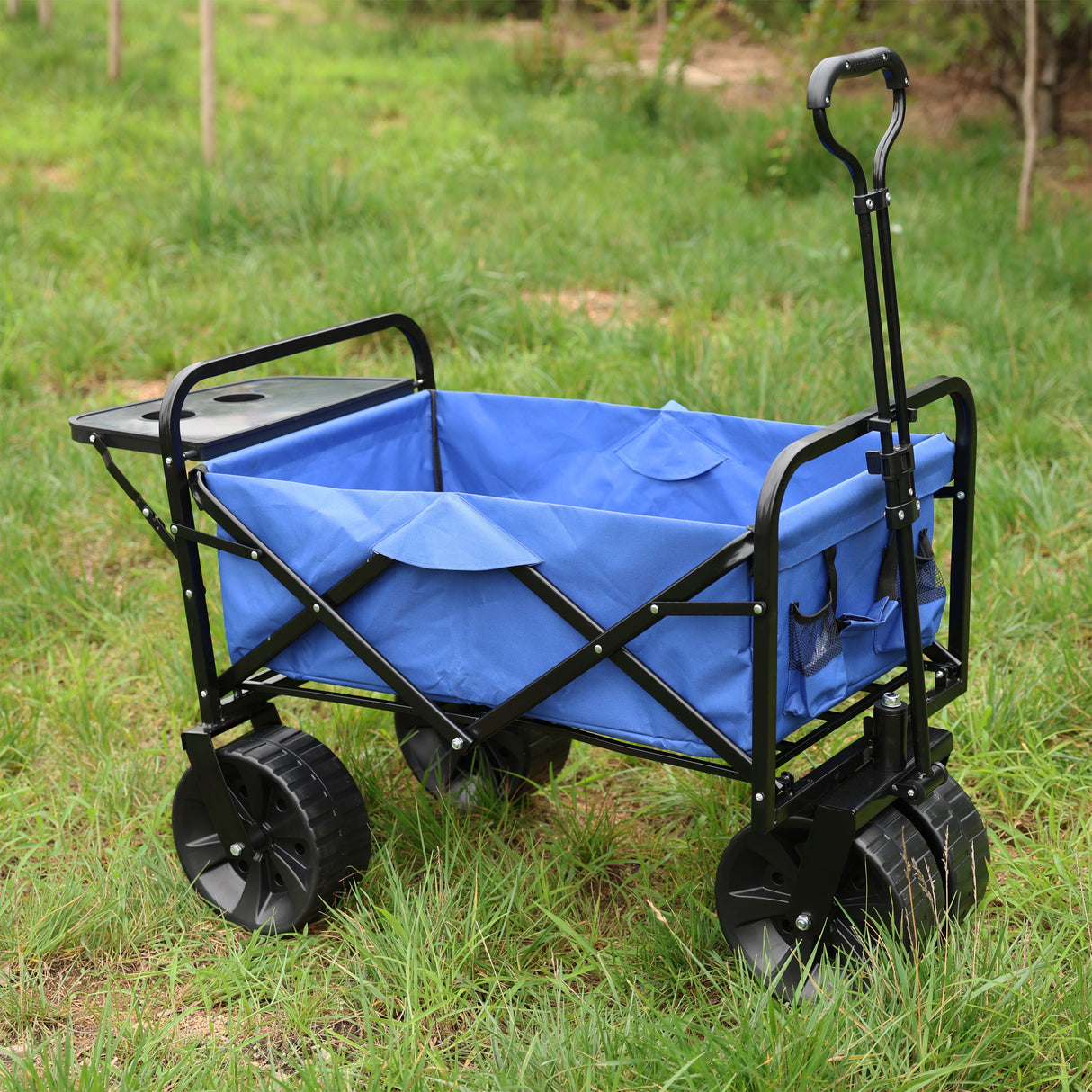 Carrello pieghevole da giardino per la spesa da spiaggia, in metallo blu