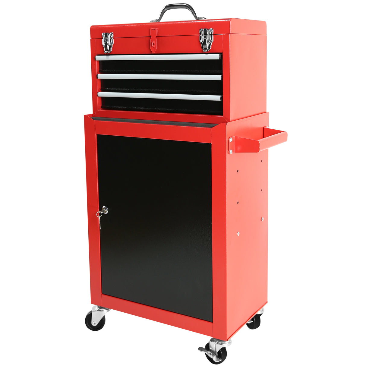 3-Drawer Rolling Tool Chest na may Gulong Malaking Storage Cabinet at Adjustable Shelf Removable Portable Top Box na may Locking System para sa Garage Warehouse