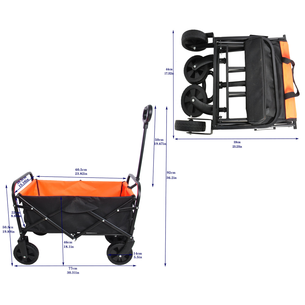 Mini Sammenleggbar Hage Handlevogn Strandvogn Svart Gul