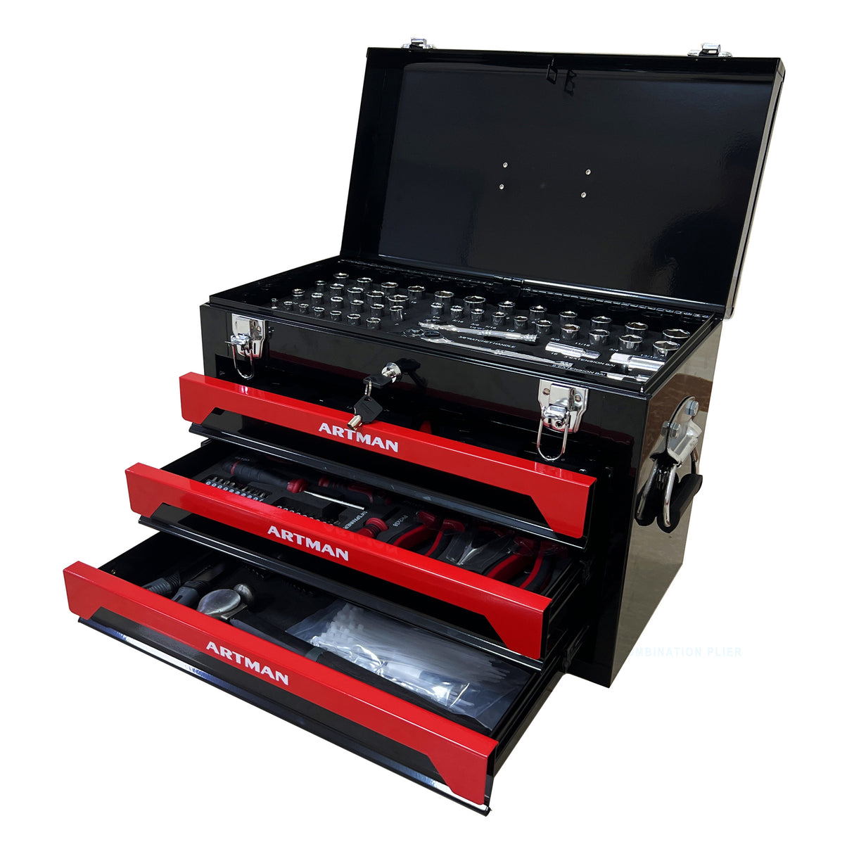 3 Drawers Tool Box with Tool Set Red