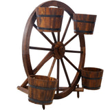 Wood Wagon Wheel Barrel Planter Display--Brown