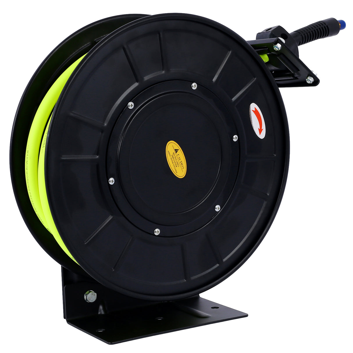 Retractable Air Hose Reel With 3/8" Inch x 50' Ft Heavy Duty Steel Auto Rewind Pneumatic Industrial Grade Rubber 300 PSI--Black