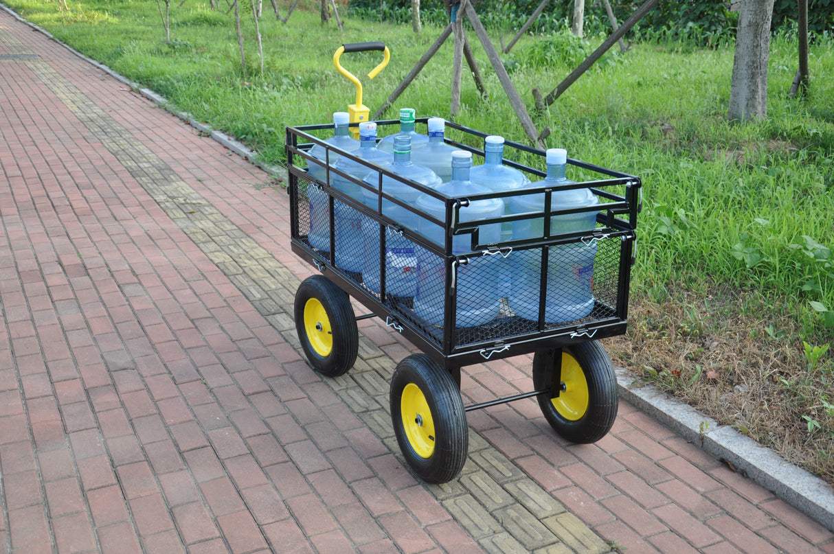 Big Wagon Cart Camiones de jardín Transporte Leña 1100 lbs Capacidad Acero Amarillo Negro