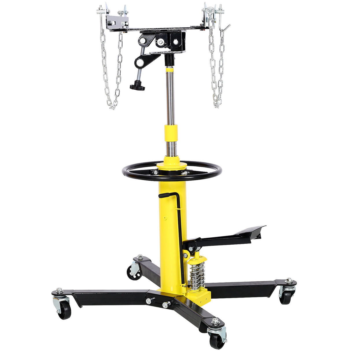 1660lbs Transmission Jacks Quick Lift Dual Spring Hydraulic Transmission 2 Stage w/ 360° for Car Lift 0.75 Ton Yellow