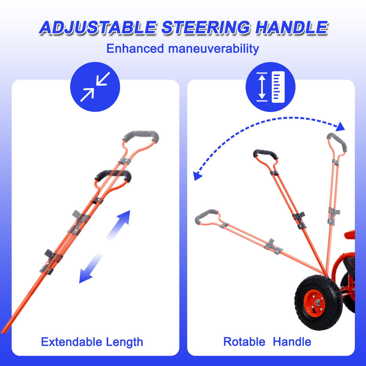 Garden Cart Rolling Scooter Adjustable Height Heavy Duty na may 4 Wheels at Extendable Handle Stool na may 360-Degree na Upuan at Tool Tray Red