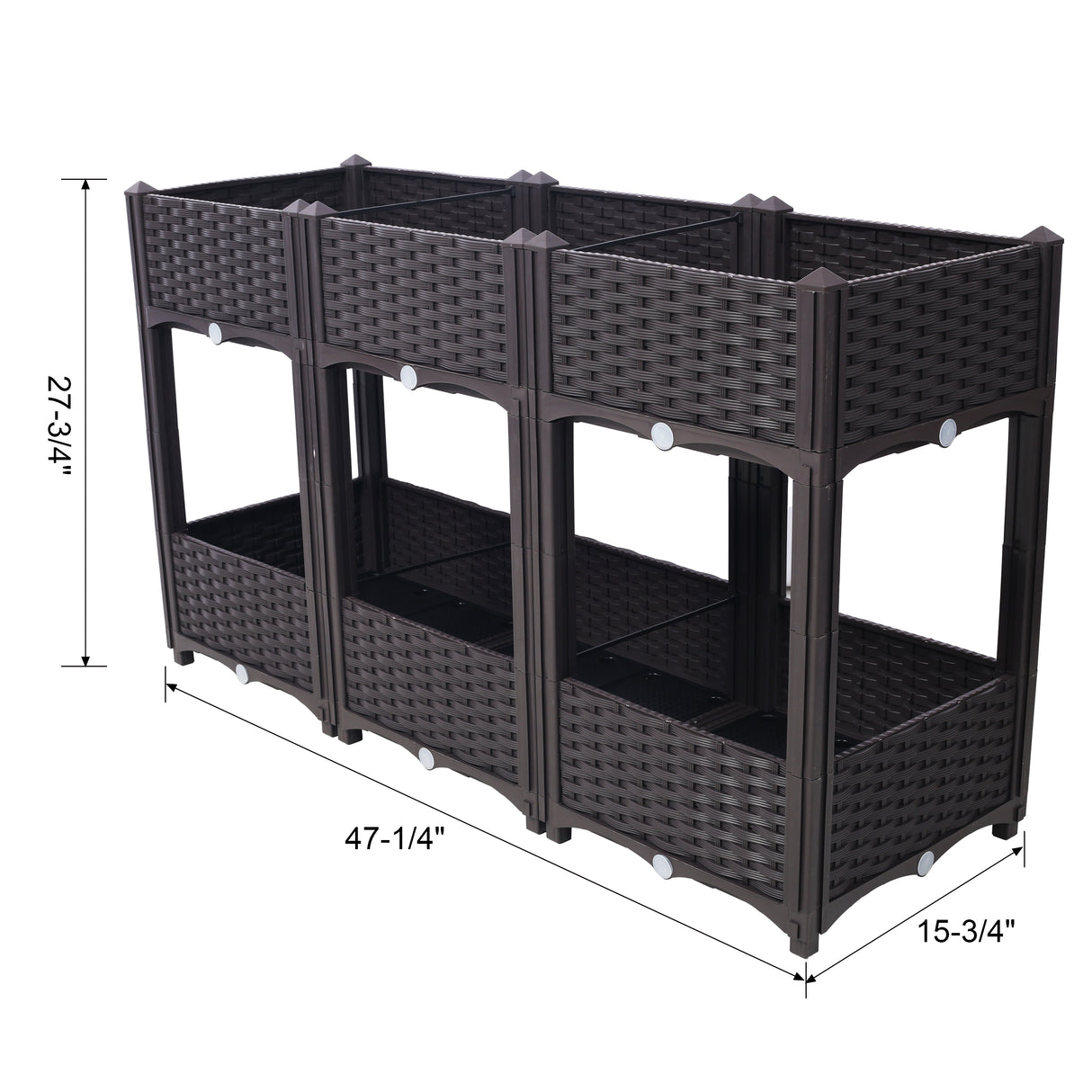 47,2"x15,7"x27,7" forhøyet plantekasse hagekasse med dreneringsplugg Opphøyde senger for grønnsaker/blomster/urter utendørs stående hagesett - brun