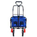 Folding Collapsible Outdoor Utility Wagon Heavy Duty Garden Portable Hand Cart Drink Holder Adjustable Handles Blue