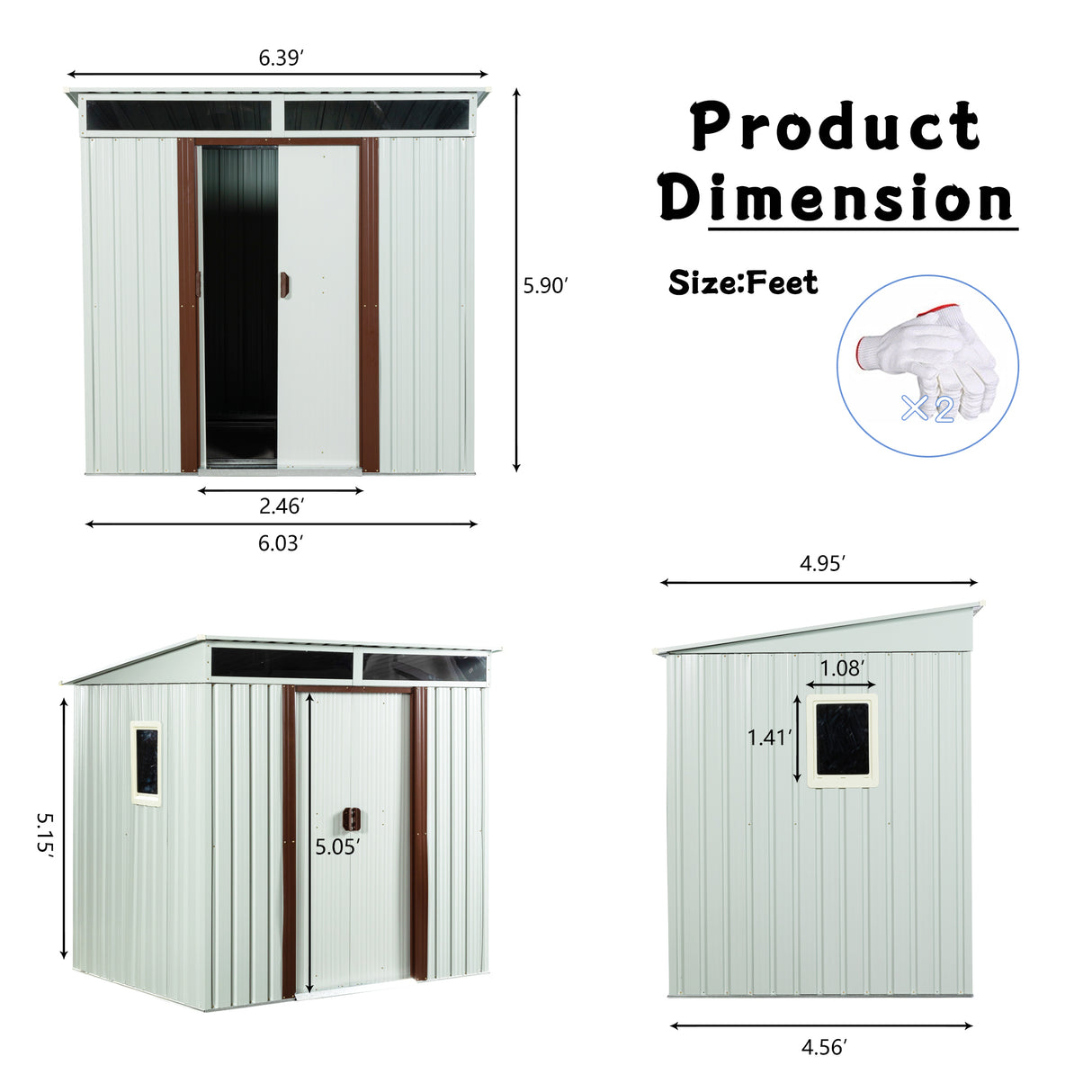 Cobertizo de almacenamiento de metal para exteriores de 6 pies x 5 pies con ventana, color blanco