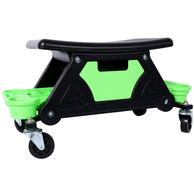 Mechanic Stool 300 LBS Capacity Garage Gift for Men Heavy Duty Rolling Seat with Three Slide Out Tool Trays and Drawer for Automotive Auto Repair--Green