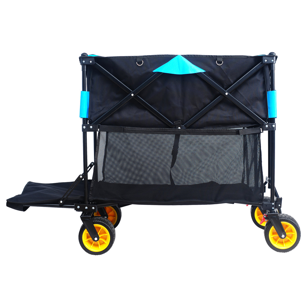 Großer Klappwagen mit großer Kapazität, extra langer Verlängerungswagen, zusammenklappbarer Garten-, Einkaufs- und Strandwagen, Schwarz, Blau