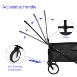 Carrito de mano portátil plegable resistente con dosel extraíble, ruedas de 8 pulgadas, asas ajustables y doble tela para ir de compras, picnic, playa, camping, color negro