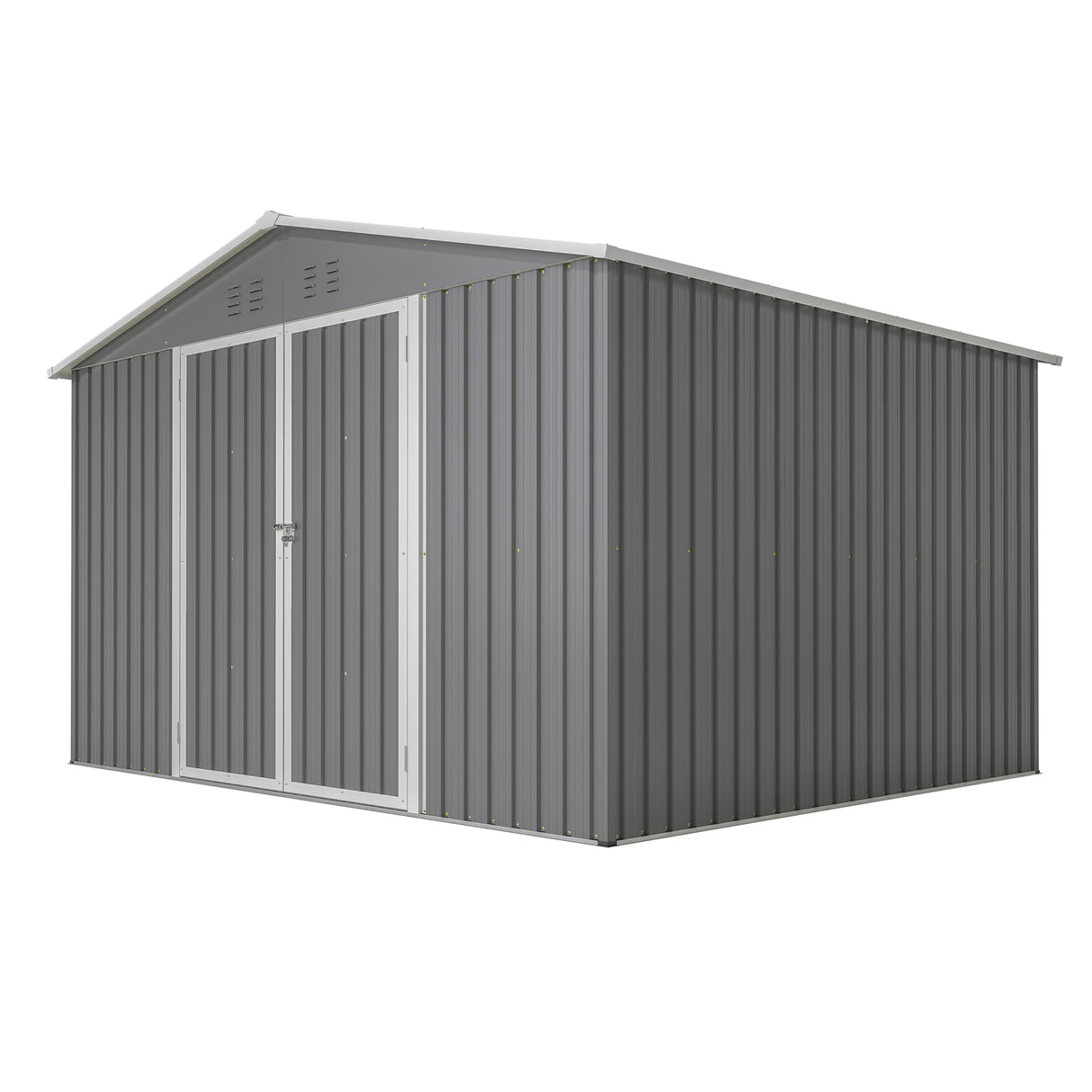 Hangar de rangement extérieur en métal, 10x8 pieds, résistant aux intempéries, avec portes verrouillables, outil pour jardin, Patio, arrière-cour, pelouse, gris