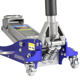 Hydraulic Low Profile Aluminum and Steel Racing Floor Jack with Dual Piston Quick Lift Pump 1.5 Ton (3,000 lb) Capacity Blue