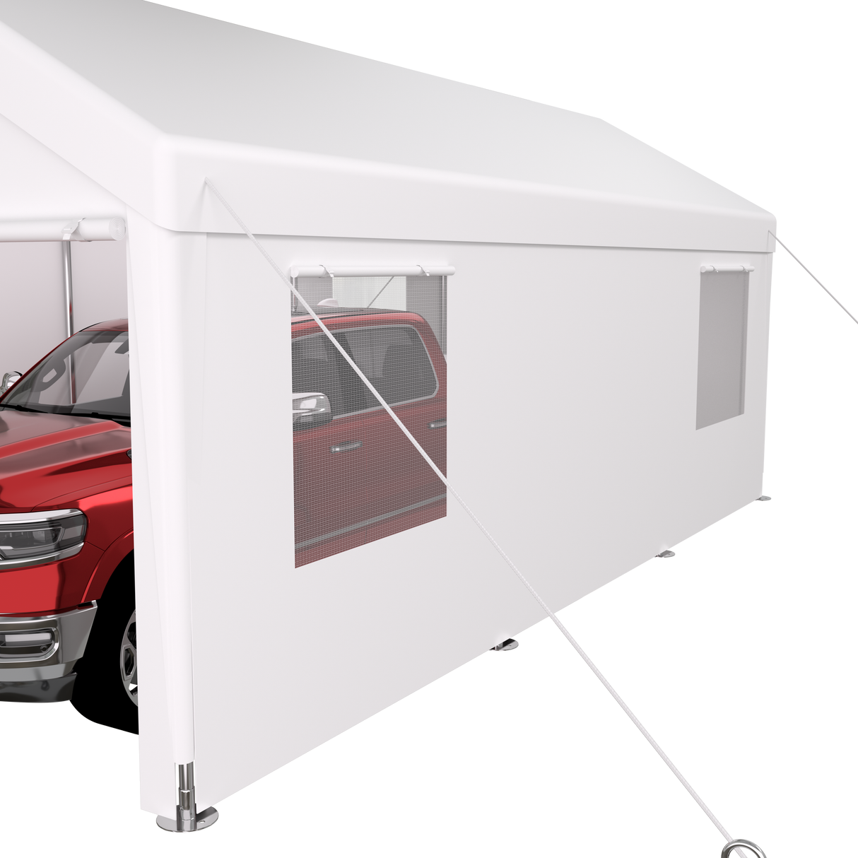 Abri d'auto 10' x 20', auvent de garage portable robuste avec 2 portes enroulables et 4 fenêtres ventilées