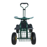 Garden Trolley Rolling Work Chair with Wheels Stool for Planting 360 Degree Swivel Seat Station Wagon Scooter with Steering Handle and Utility Tray for Yard and Outdoors Green