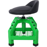 Taburete giratorio neumático de 360 ​​grados, asiento de enredadera rodante mecánico, taller rodante resistente con ruedas, capacidad de 300 libras, color verde