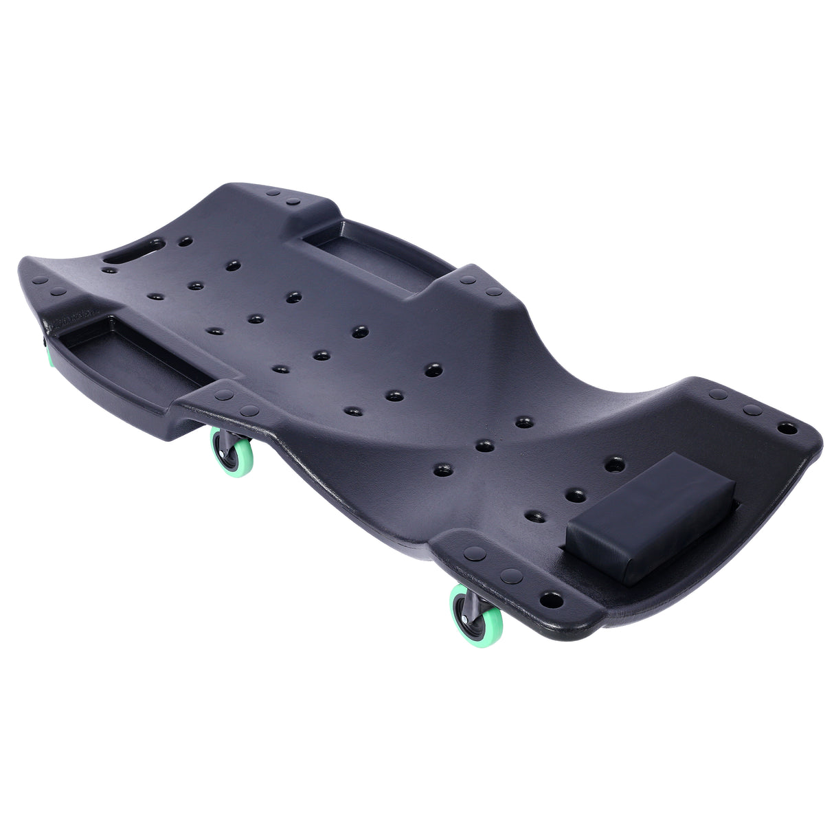 Creeper de plástico de 48 pulgadas, cuerpo ergonómico de HDPE moldeado por soplado con reposacabezas acolchado y bandejas dobles para herramientas, capacidad de 440 libras, color negro