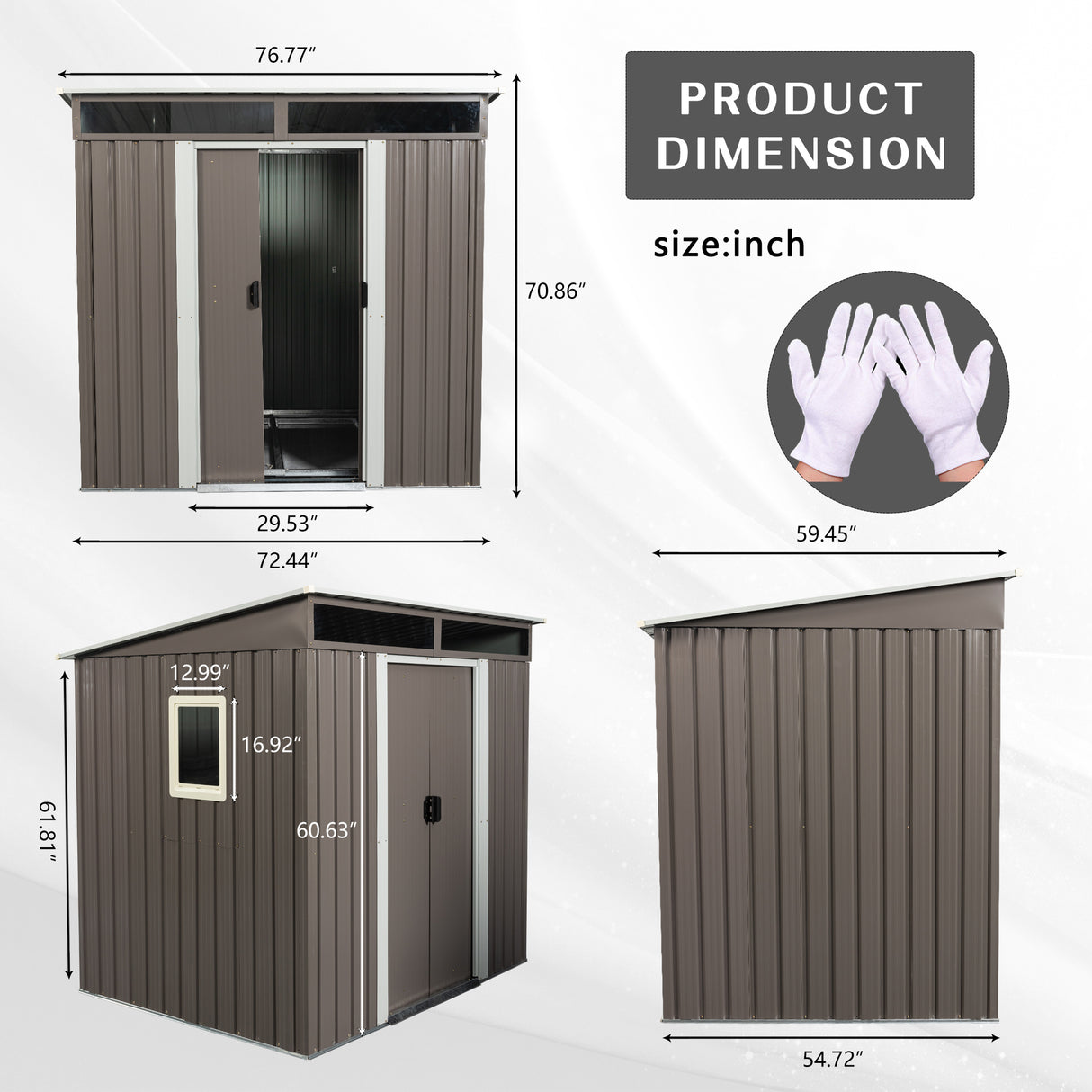 6ft x 5ft Outdoor Metal Storage Shed with Window Transparent Plate Gray