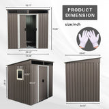 6ft x 5ft Outdoor Metal Storage Shed with Window Transparent Plate Gray