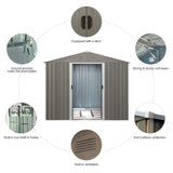 8x10ft Outdoor Metal Storage Shed Gray