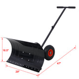 Snow Shovel Pusher with Wheels Cushioned Adjustable Angle Handle Removal Tool 29" Blade 10" Wheels Black