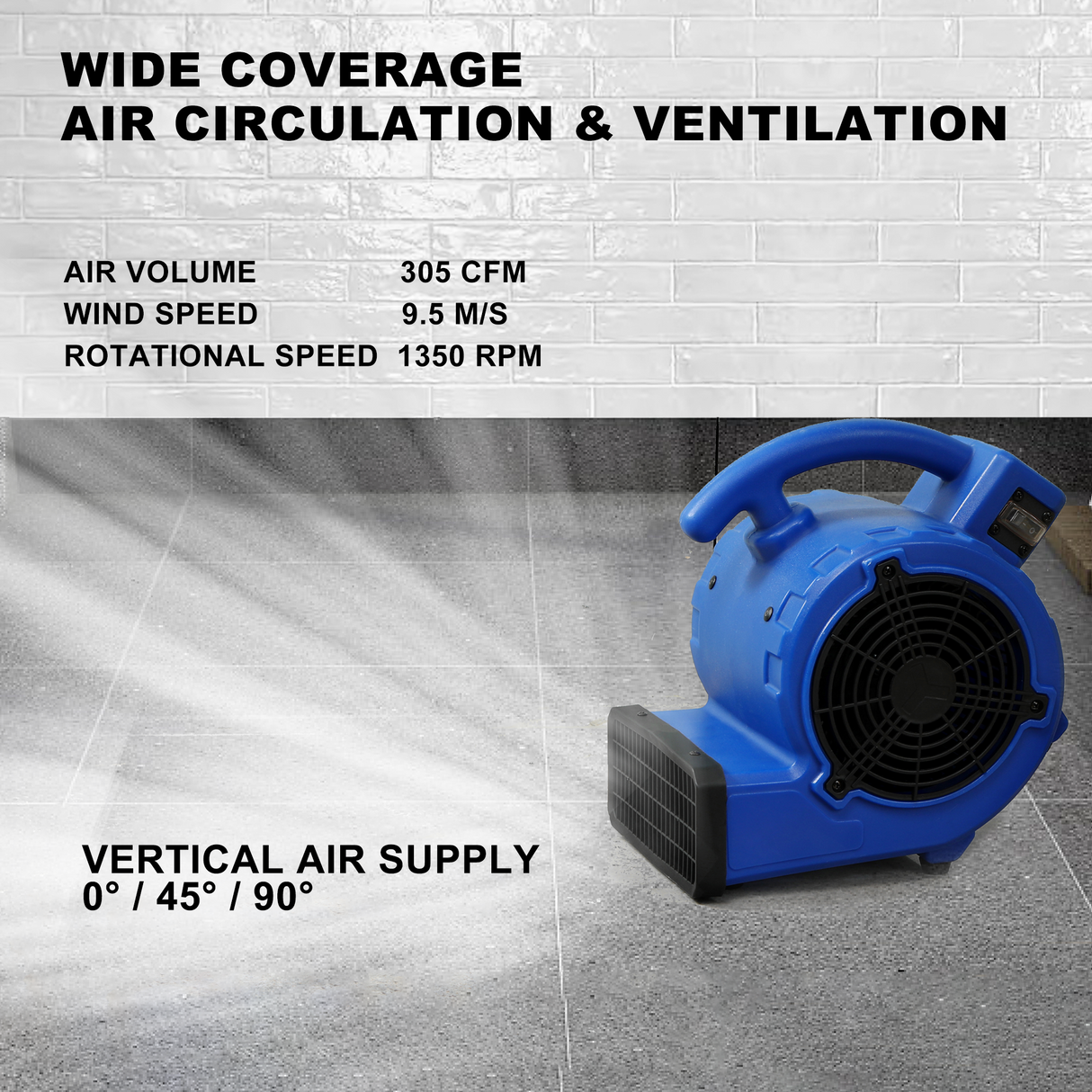 12 Inch Simple Deluxe Air Mover 305 CFM Mini Floor Blower Fan para sa Water Damage Blue