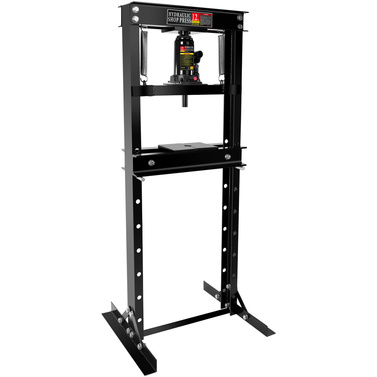 Hydraulic 12 Ton H-Frame Garage Floor Adjustable Shop Press with Plates Black